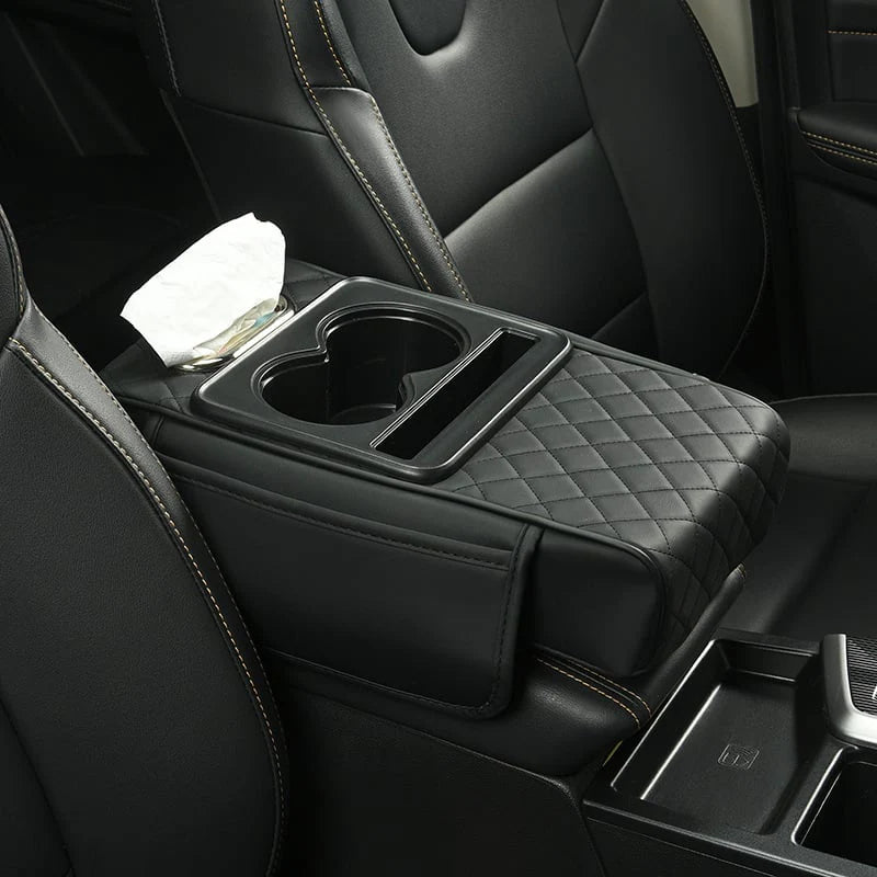 Premium black quilted leather center console organizer