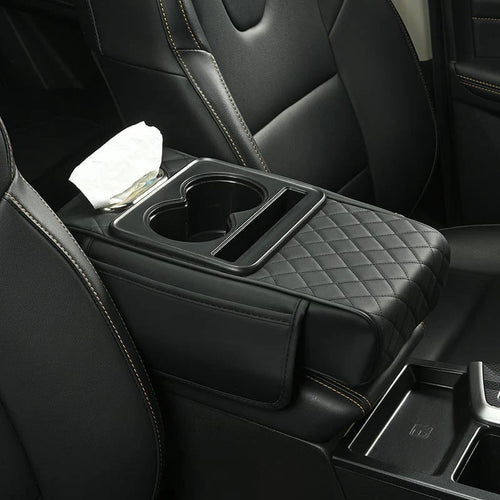 Premium black quilted leather center console organizer