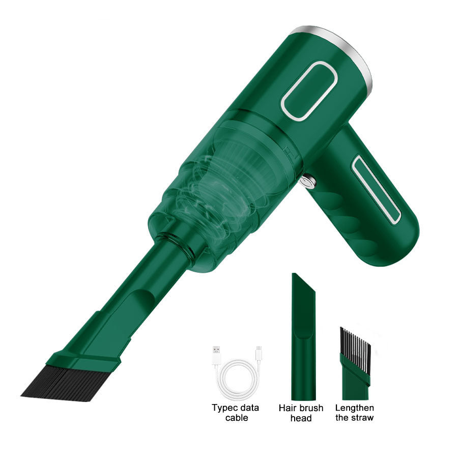 Rechargeable cordless car vacuum cleaner green with Type-C cable hair brush and extension straw
