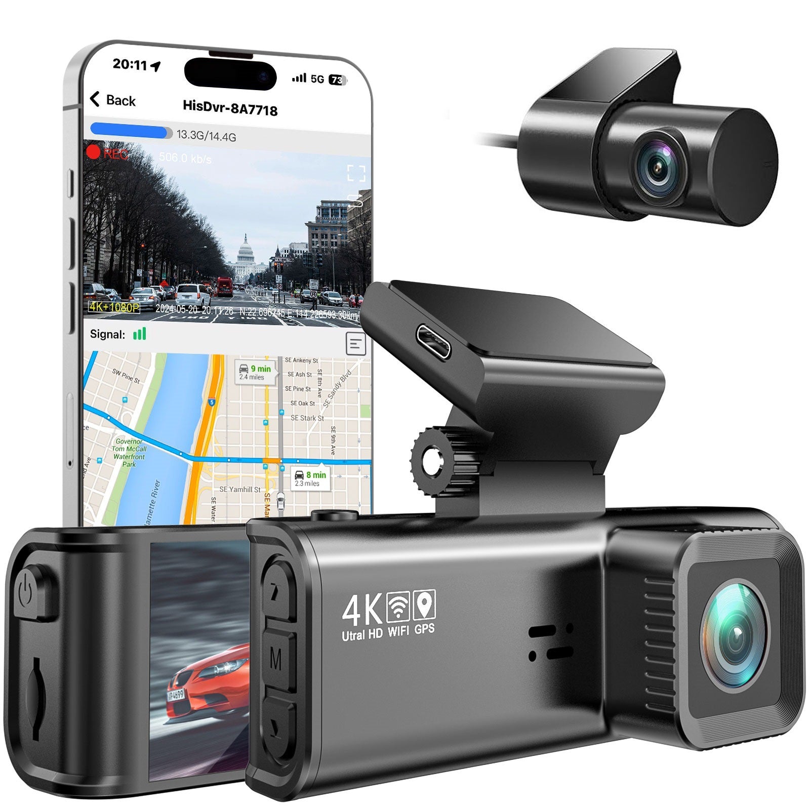 4K UHD dual dash cam with rear camera, GPS WiFi, and smartphone app – Ulikesmart