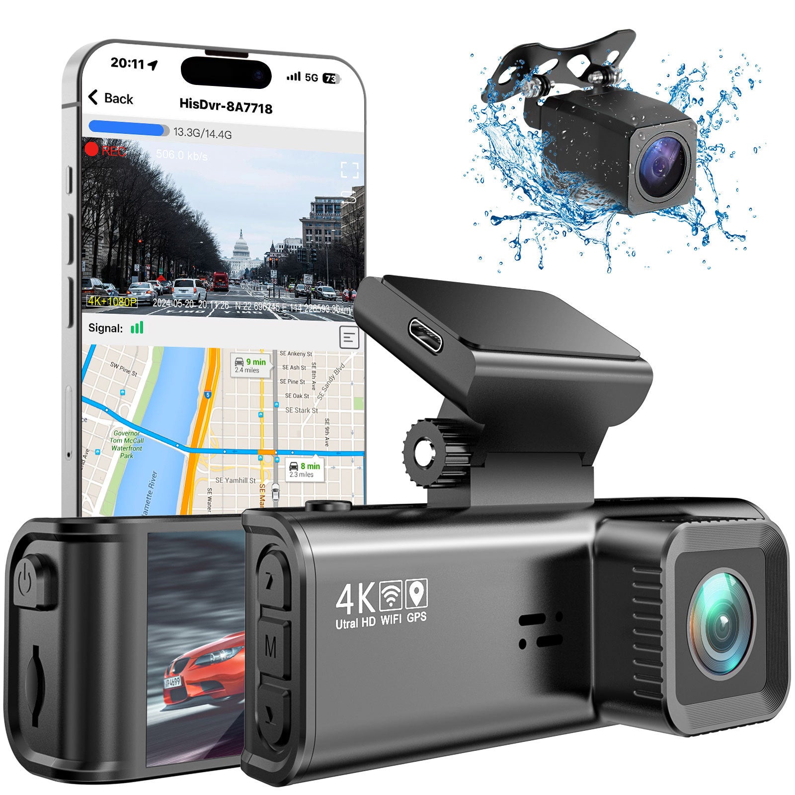 4K+1080P dual dash cam with rear camera, GPS WiFi, and smartphone app connectivity – Ulikesmart